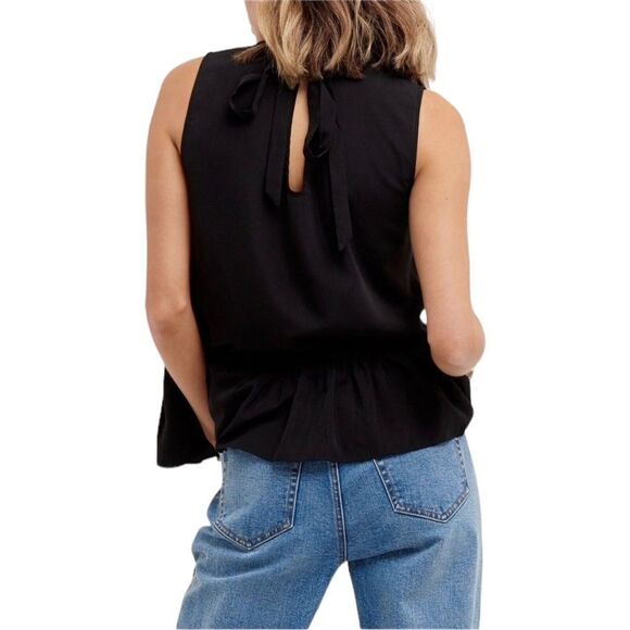 Cooper St Navy Blue White Polka Dot A-Line Ruffle Hem Sleeveless Blouse Sz L NWT - Picture 13 of 16